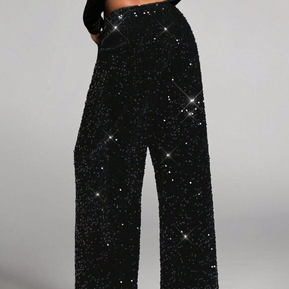 Contemporary sequin covered wide legged pants black - Picture 2 of 6